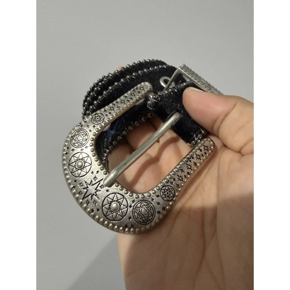 Celestial Velvet Western Belt Silver Buckle Stars Sz‎ M 34